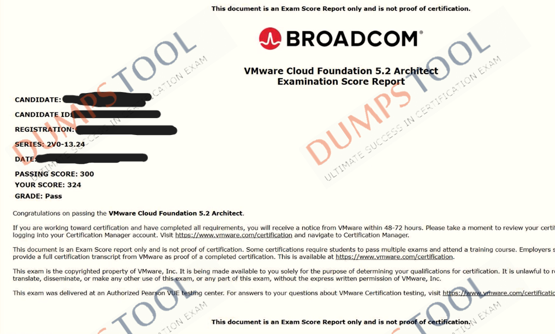 Verified passing score report for the VMware 2V0-13.24 exam 1