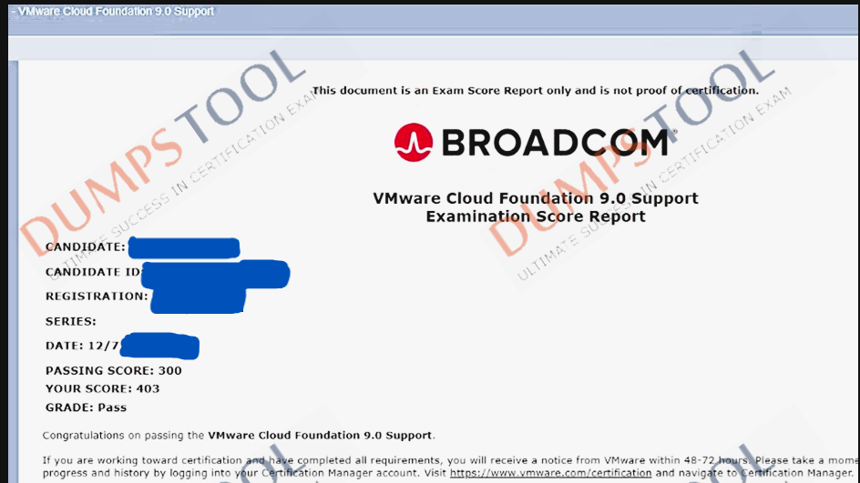 Verified passing score report for the VMware 2V0-15.25 exam 1