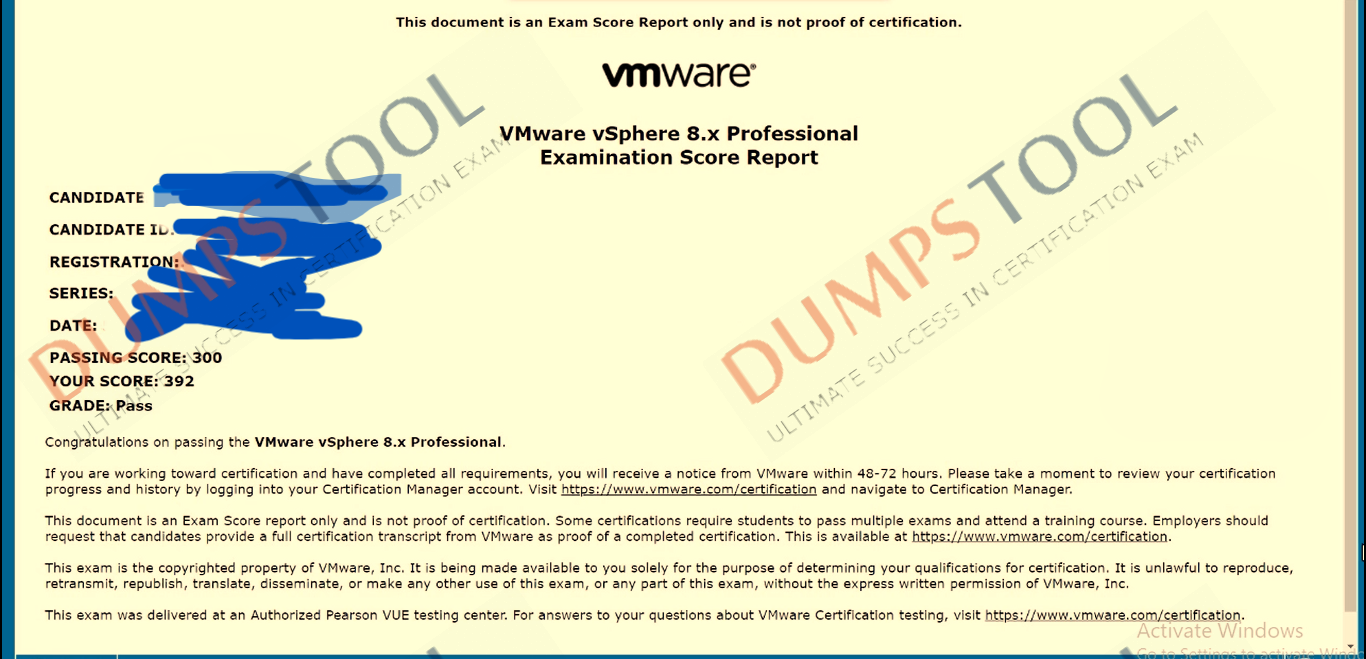 Verified passing score report for the VMware 2V0-21.23 exam 1
