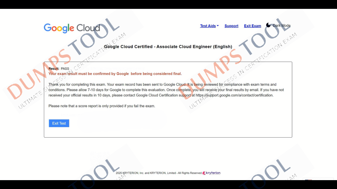 Verified passing score report for the Google Associate-Cloud-Engineer exam 3