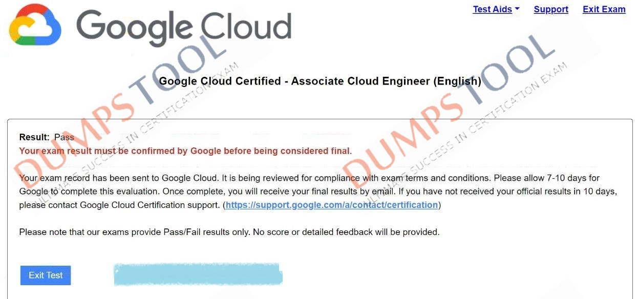 Verified passing score report for the Google Associate-Cloud-Engineer exam 1