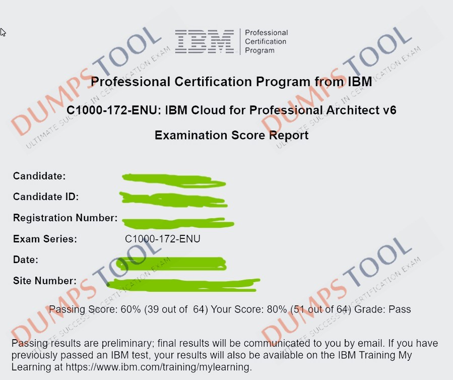 Verified passing score report for the IBM C1000-172 exam 1