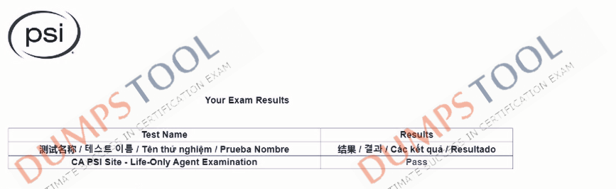 Verified passing score report for the Insurance Licensing CA-Life-Accident-and-Health exam 1