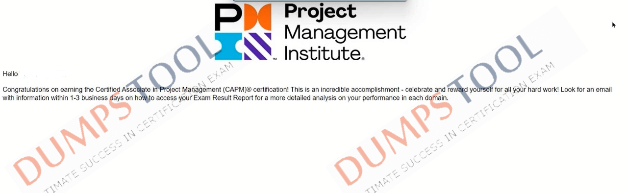 Verified passing score report for the PMI CAPM exam 1