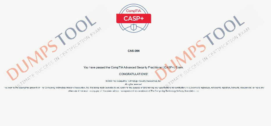 Verified passing score report for the CompTIA CAS-004 exam 1