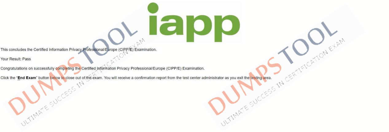 Verified passing score report for the IAPP CIPP-E exam 1