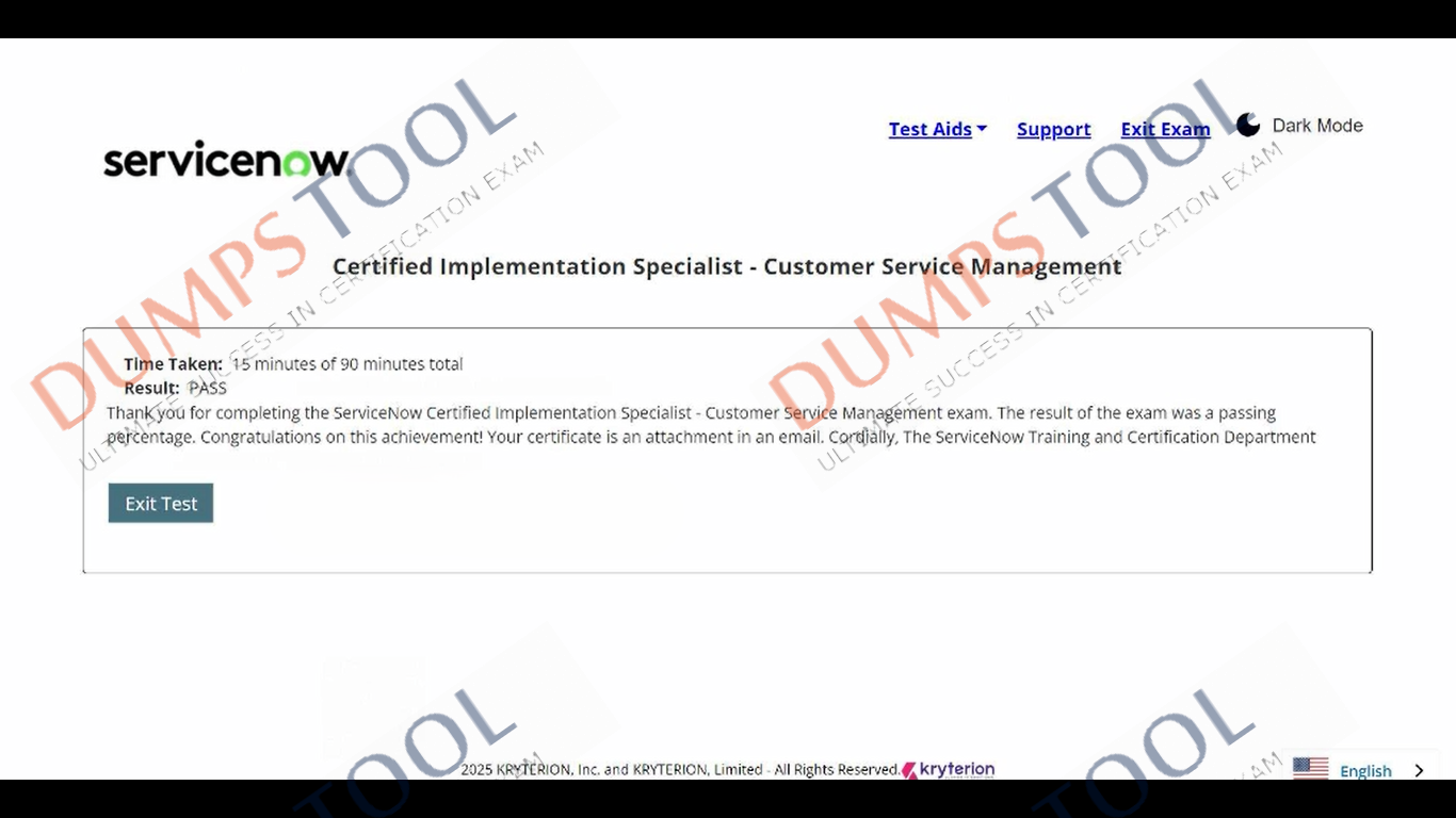Verified passing score report for the ServiceNow CIS-CSM exam 2