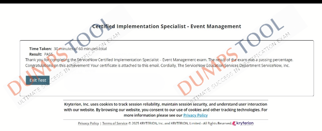 Verified passing score report for the ServiceNow CIS-EM exam 1