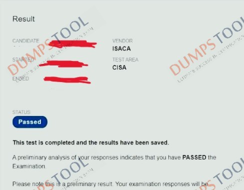 Verified passing score report for the Isaca CISA exam 1