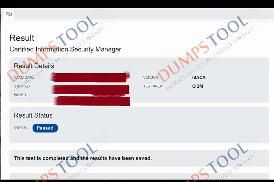 Verified passing score report for the Isaca CISM exam 3
