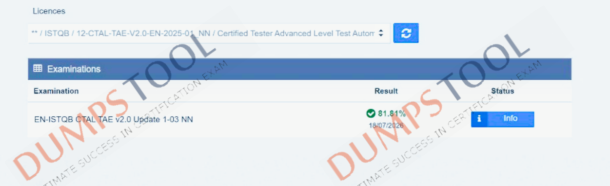 Verified passing score report for the iSQI CTAL-TAE_V2 exam 1