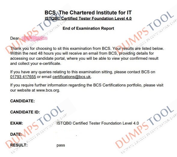 Verified passing score report for the iSQI CTFL_Syll_4.0 exam 1