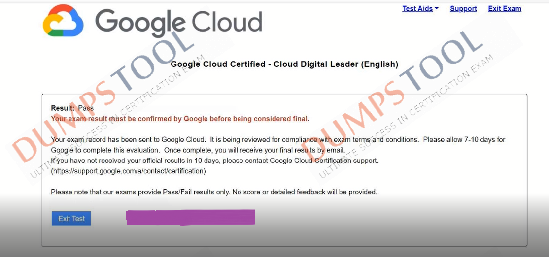 Verified passing score report for the Google Cloud-Digital-Leader exam 3