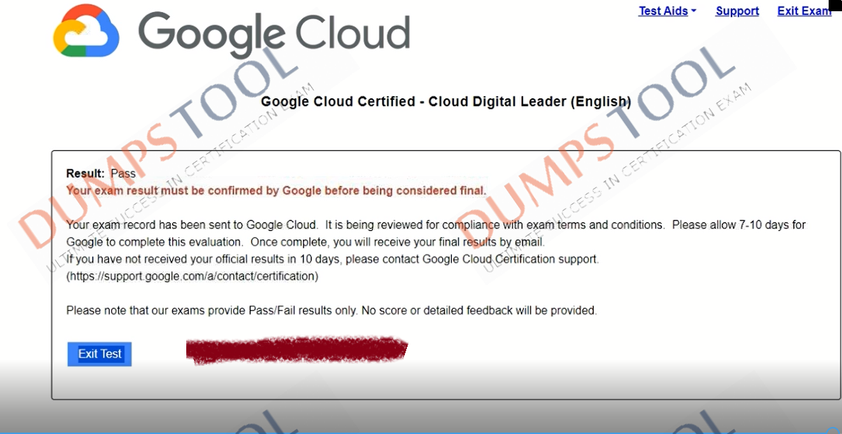 Verified passing score report for the Google Cloud-Digital-Leader exam 2
