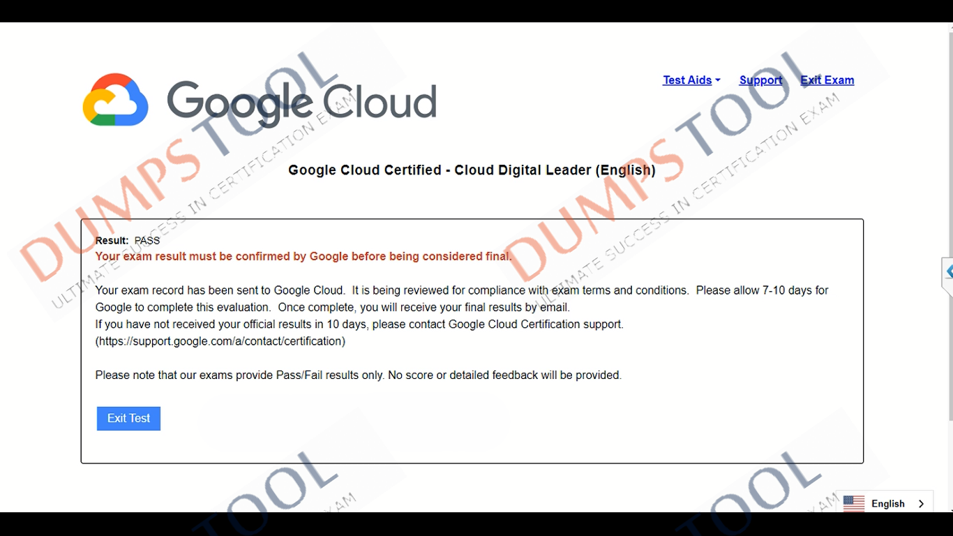 Verified passing score report for the Google Cloud-Digital-Leader exam 1