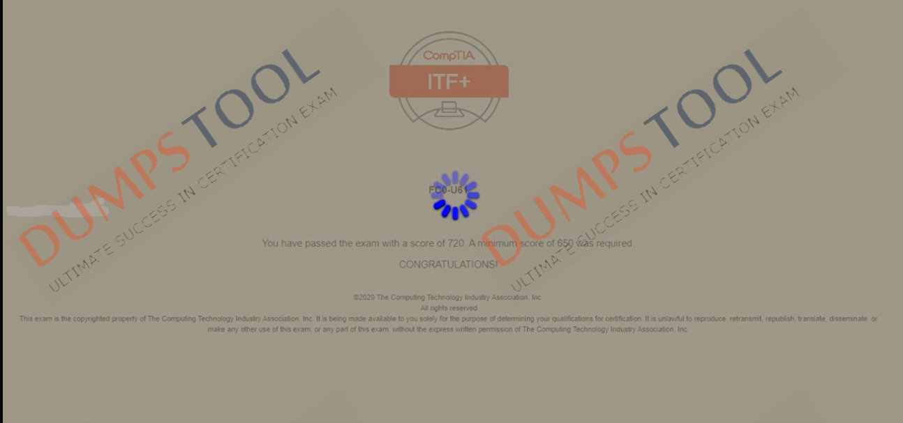 Verified passing score report for the CompTIA FC0-U61 exam 1