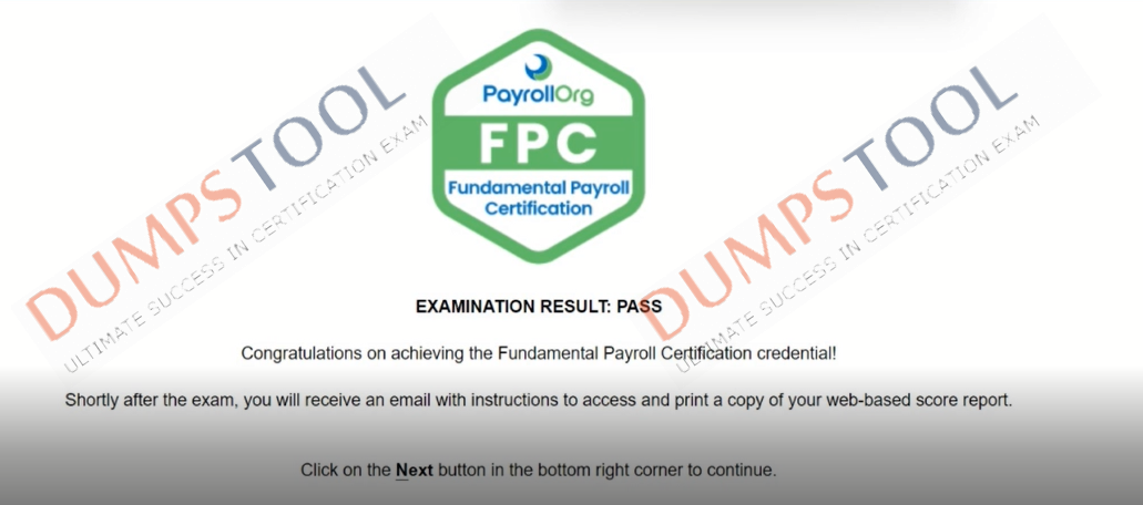 Verified passing score report for the APA FPC-Remote exam 1