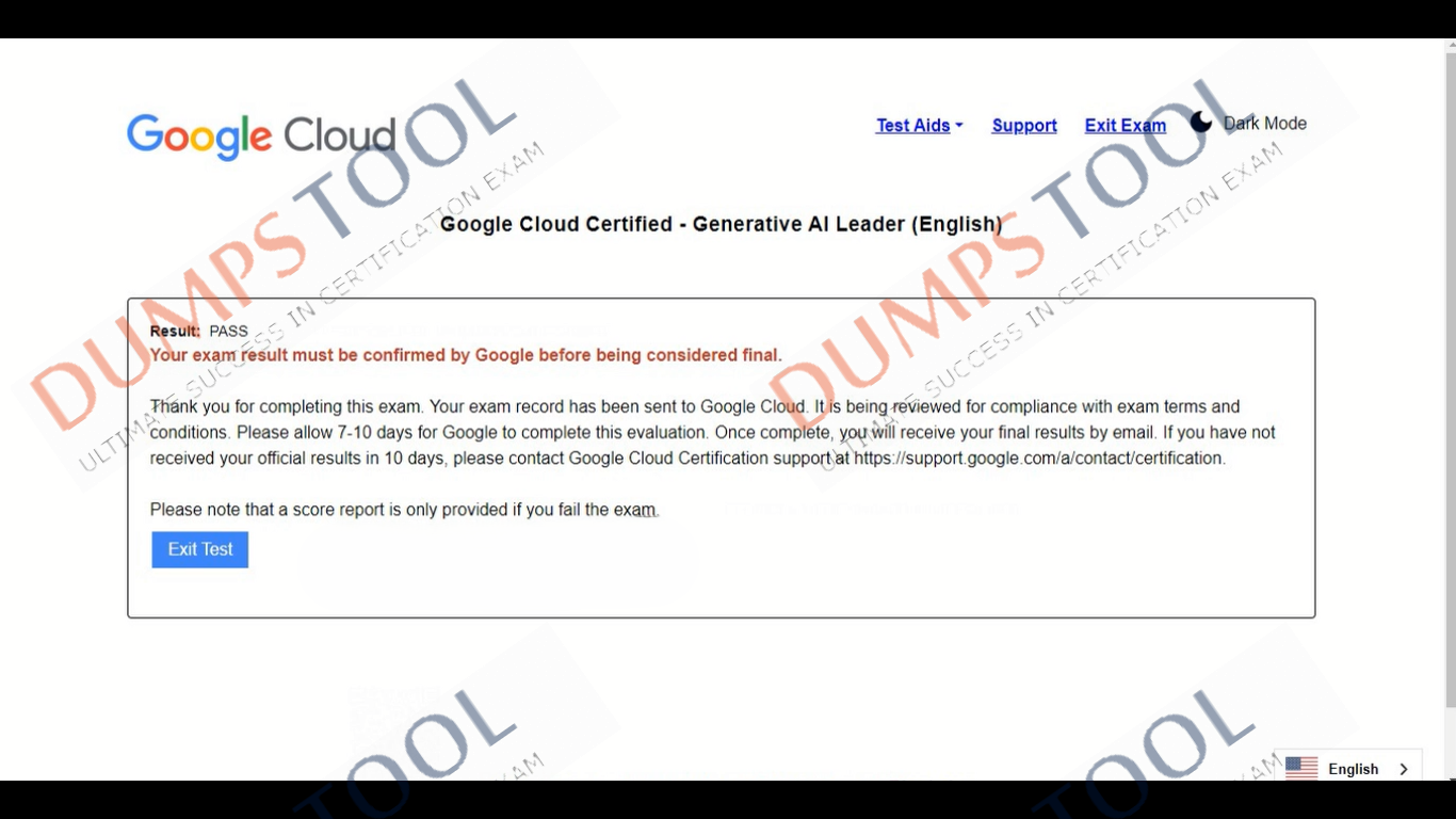 Verified passing score report for the Google Generative-AI-Leader exam 1