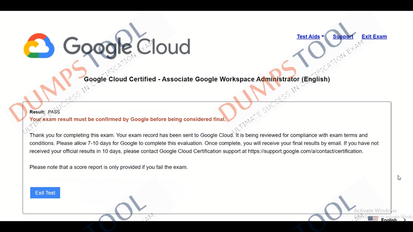 Verified passing score report for the Google Google-Workspace-Administrator exam 1