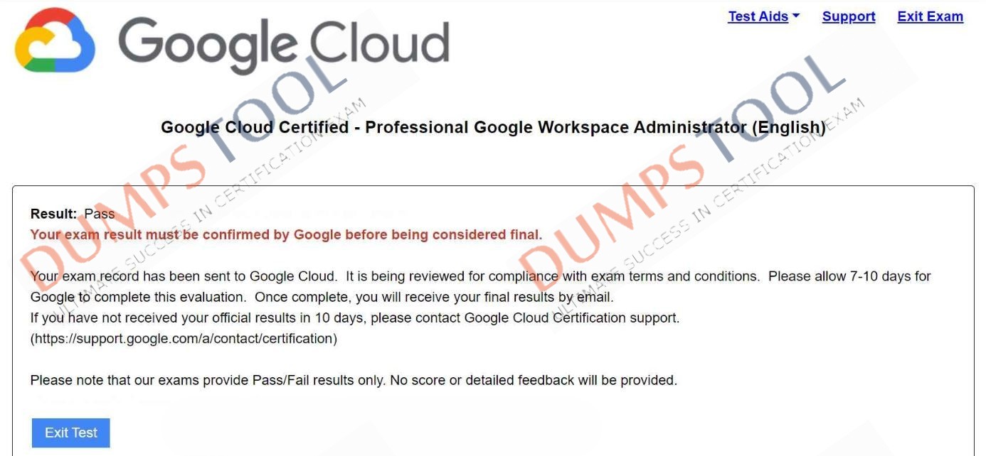 Verified passing score report for the Google Google-Workspace-Administrator exam 2