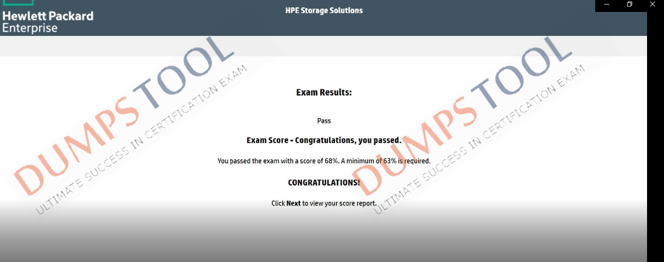 Verified passing score report for the HP HPE0-J68 exam 1