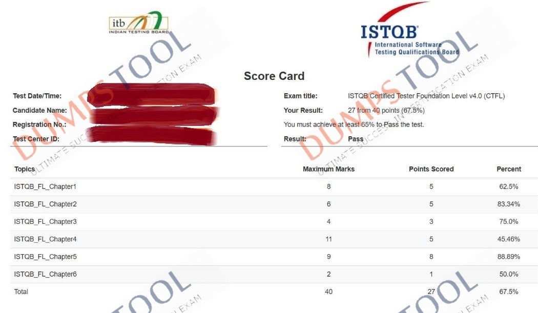 Verified passing score report for the ISTQB ISTQB-CTFL exam 1