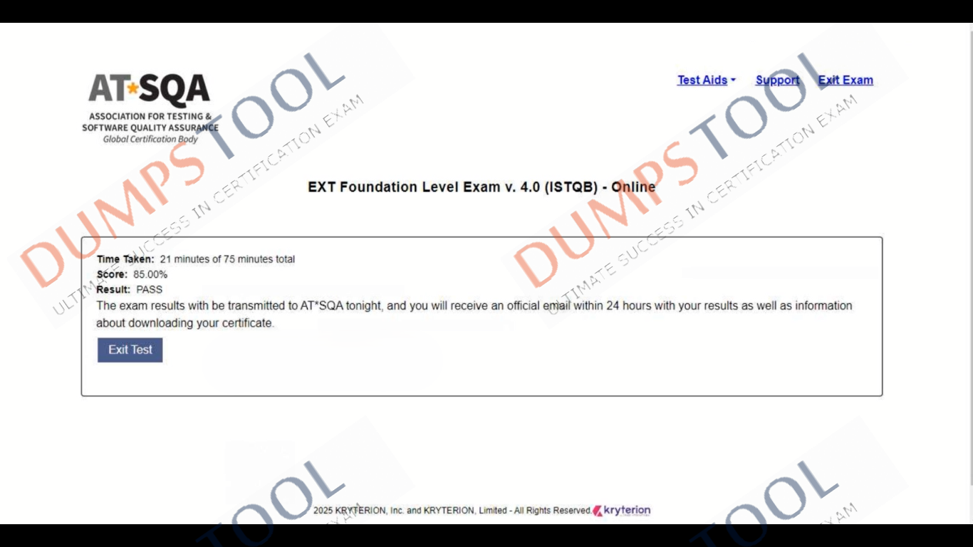 Verified passing score report for the ISTQB ISTQB-CTFL exam 2