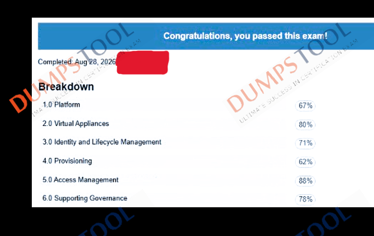 Verified passing score report for the SailPoint Identity-Security-Administrator exam 1