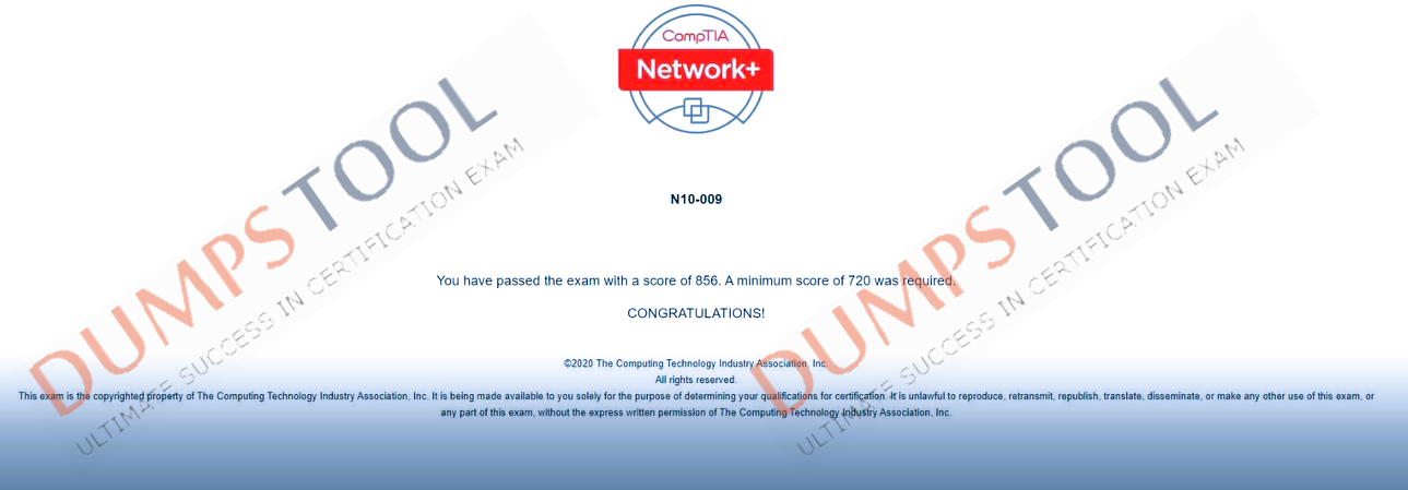 Verified passing score report for the CompTIA N10-009 exam 1