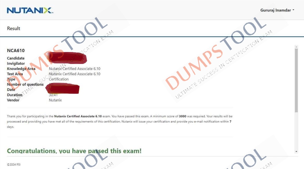Verified passing score report for the Nutanix NCA-6.10 exam 1