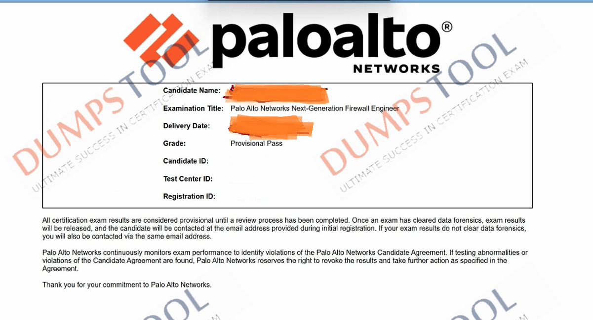 Verified passing score report for the Paloalto Networks NGFW-Engineer exam 1
