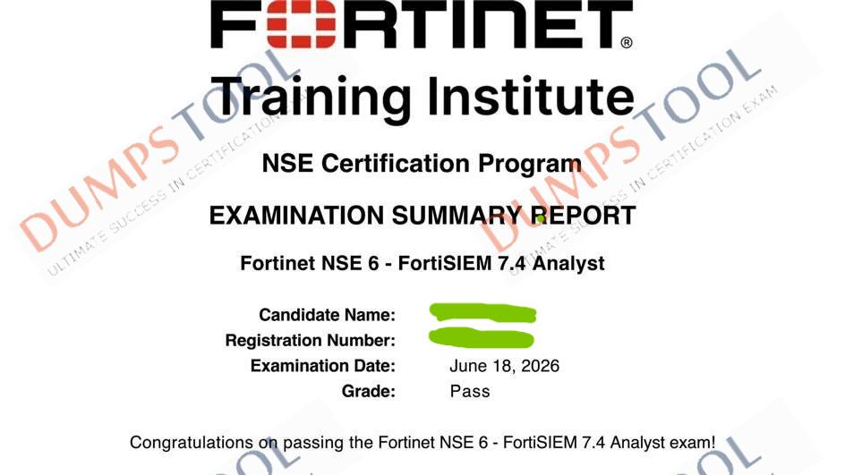 Verified passing score report for the Fortinet NSE6_FSM_AN-7.4 exam 3