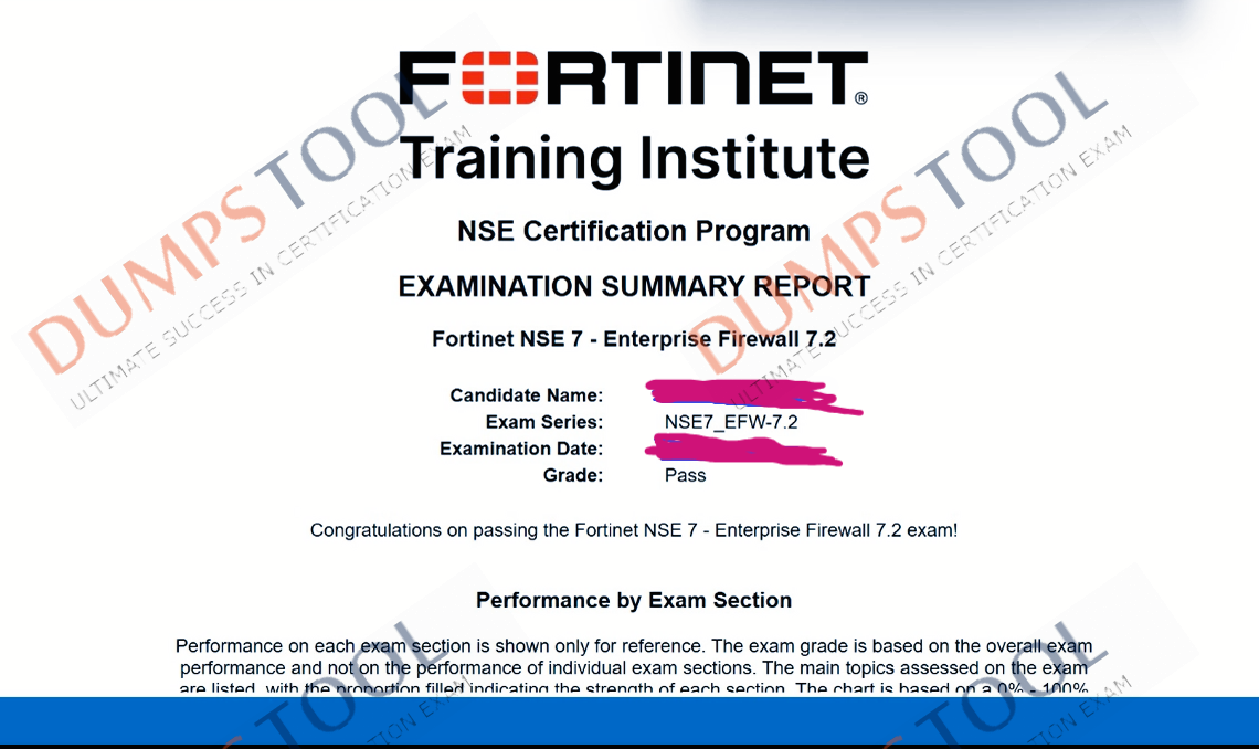 Verified passing score report for the Fortinet NSE7_EFW-7.2 exam 5