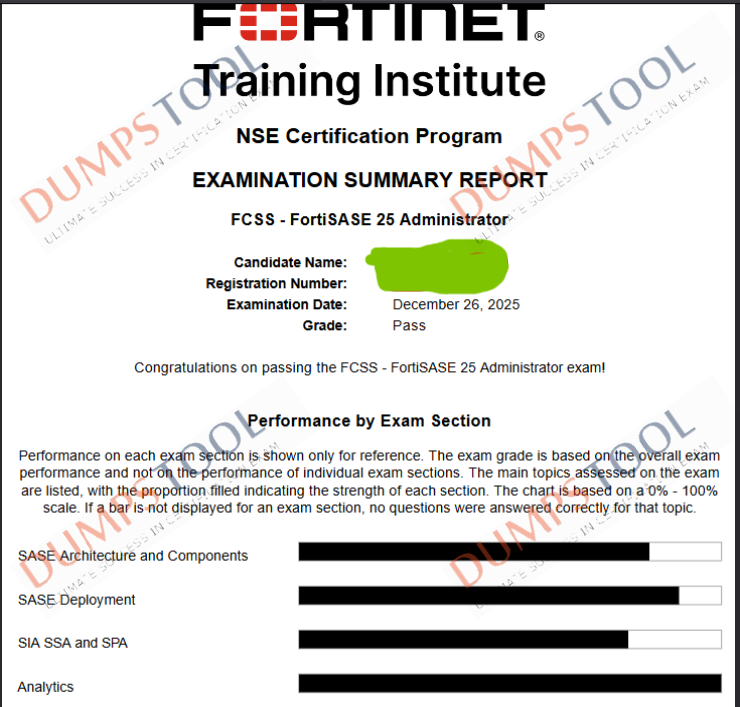 Verified passing score report for the Fortinet NSE7_SSE_AD-25 exam 1