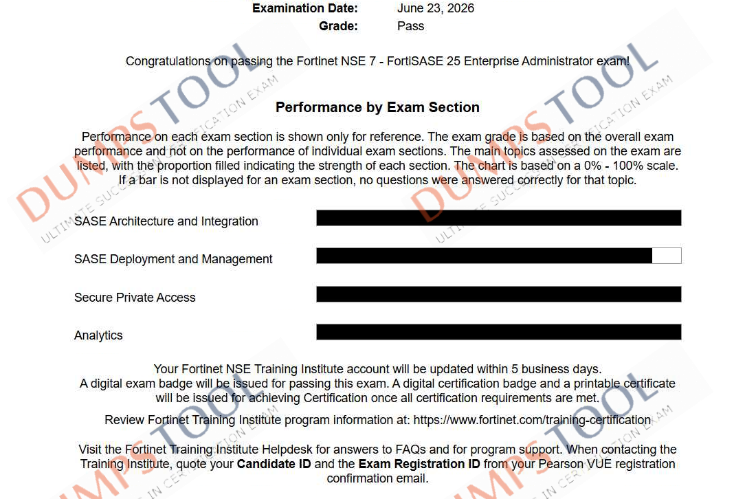 Verified passing score report for the Fortinet NSE7_SSE_AD-25 exam 4