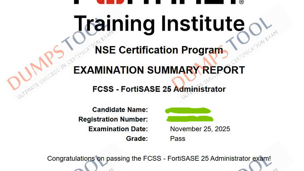 Verified passing score report for the Fortinet NSE7_SSE_AD-25 exam 3