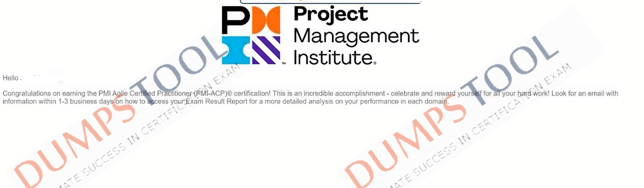 Verified passing score report for the PMI PMI-ACP exam 1