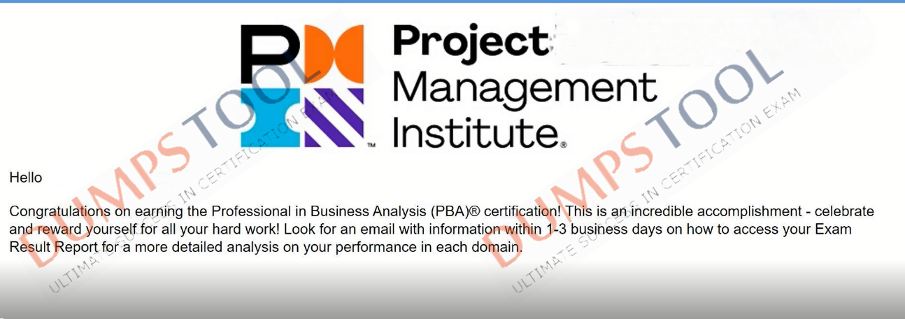 Verified passing score report for the PMI PMI-PBA exam 1