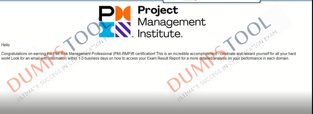 Verified passing score report for the PMI PMI-RMP exam 1