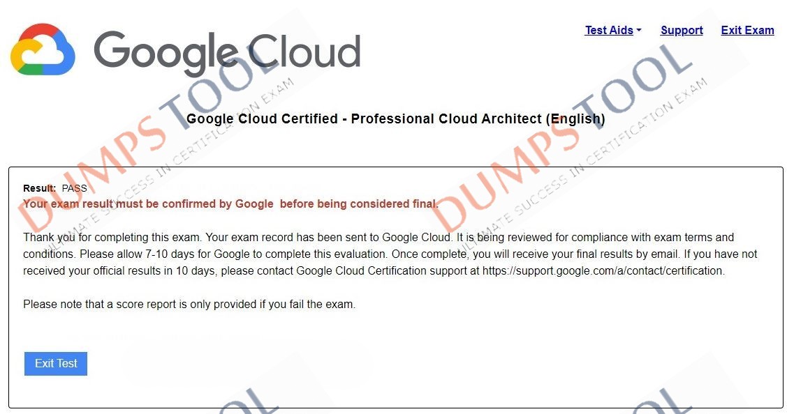 Verified passing score report for the Google Professional-Cloud-Architect exam 1