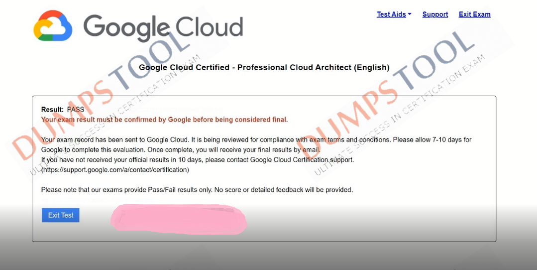 Verified passing score report for the Google Professional-Cloud-Architect exam 3