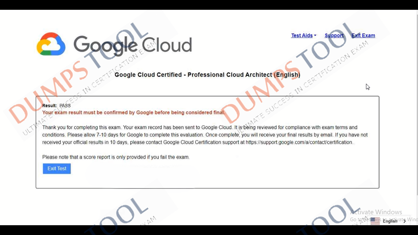 Verified passing score report for the Google Professional-Cloud-Architect exam 2