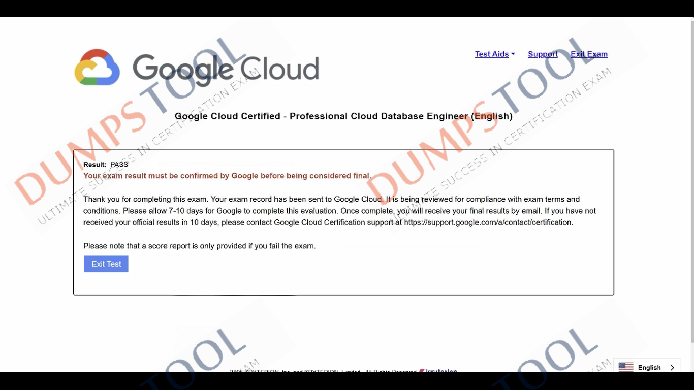Verified passing score report for the Google Professional-Cloud-Database-Engineer exam 1