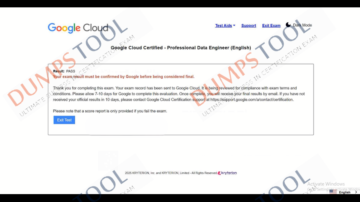 Verified passing score report for the Google Professional-Data-Engineer exam 2