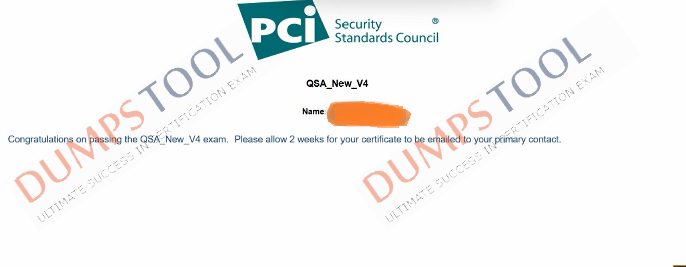 Verified passing score report for the PCI SSC QSA_New_V4 exam 1