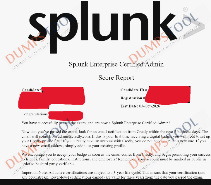 Verified passing score report for the Splunk SPLK-1003 exam 1