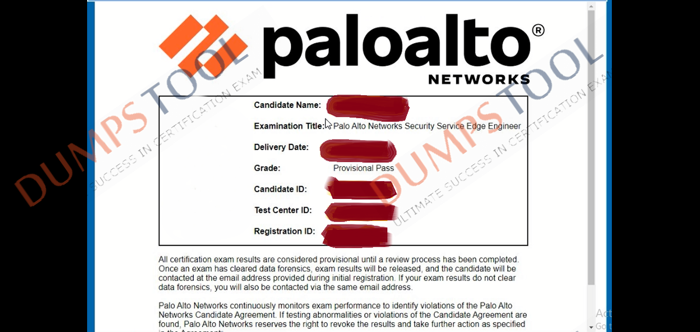Verified passing score report for the Paloalto Networks SSE-Engineer exam 1