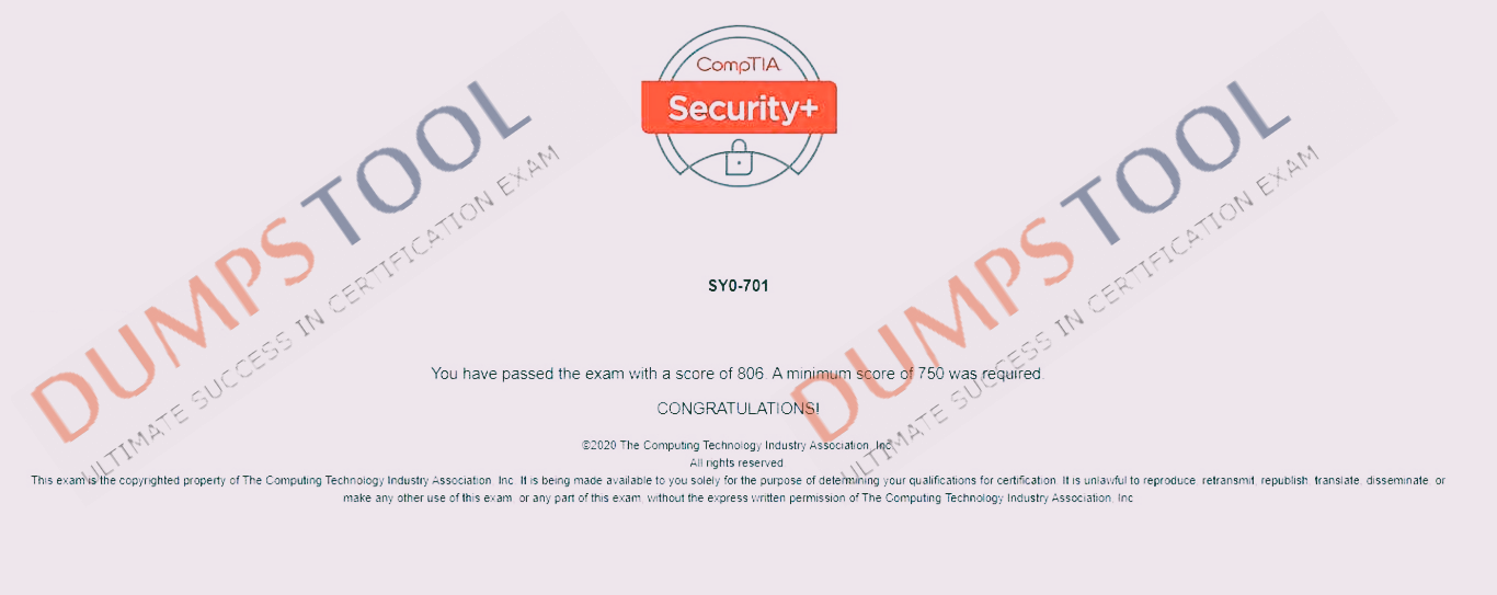 Verified passing score report for the CompTIA SY0-701 exam 1