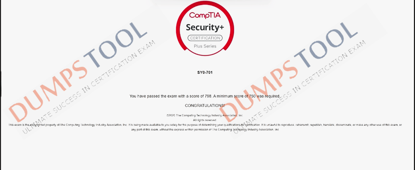 Verified passing score report for the CompTIA SY0-701 exam 3