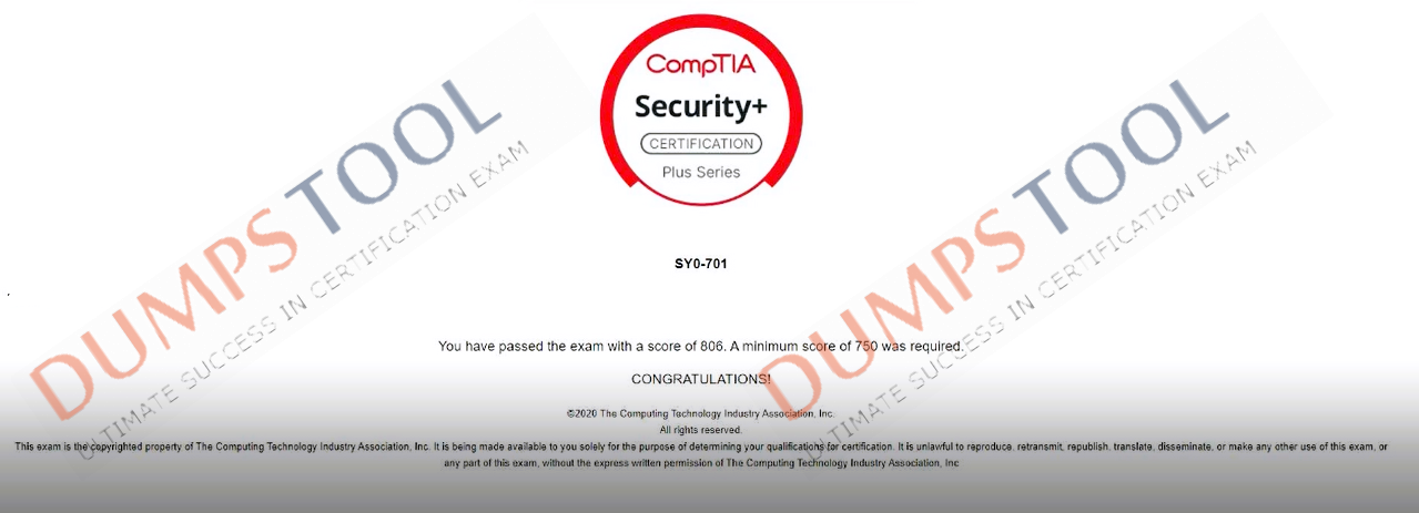 Verified passing score report for the CompTIA SY0-701 exam 2